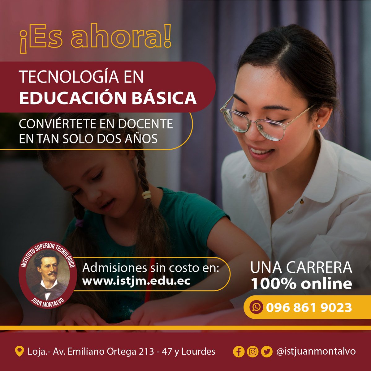 Les presentamos a nuestra Coordinadora de la Carrera de Educación Básica. 

Estudia con nosotros la Carrera Tecnológica de Educación Básica y profesionalízate como docente en solo dos años. 

Inscríbete ahora en nuestra web: istjm.edu.ec