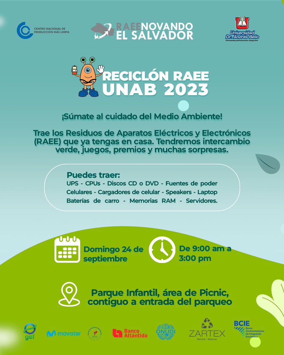 CNPML's tweet photo. Si tienes en casa Residuos Electrónicos (RAEE) y no sabes qué hacer con ellos, tráelos este DOMINGO 24 DE SEPTIEMBRE a las Instalaciones del Parque Infantil, donde estaremos recibiéndolos para entregarlos a una Recicladora que se encargará de darle la disposición final adecuada. https://t.co/G5vdNy58Jj