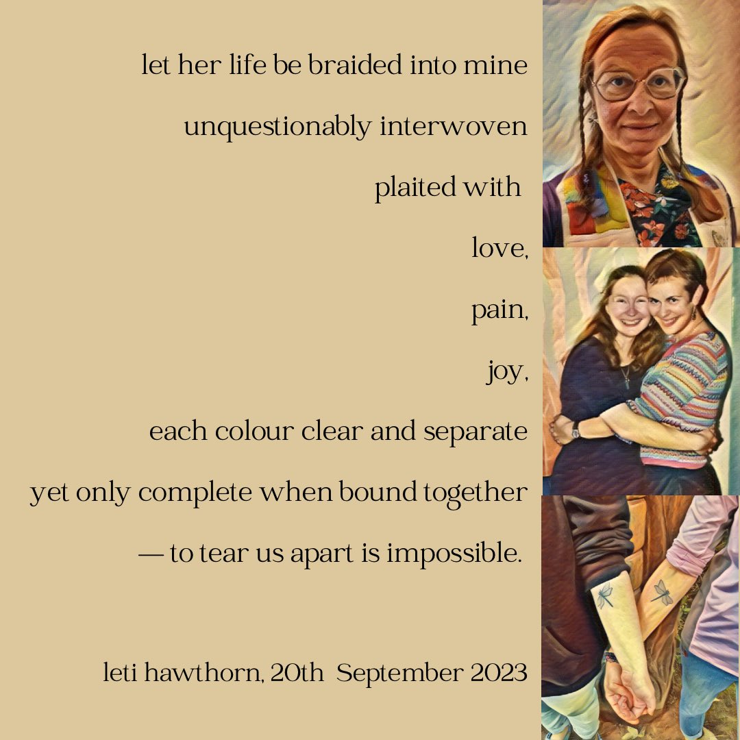 Threads aren't loosened when someone dies. Instead the weaving of all our threads of connection embroider our heart and soul, colour our lives, and inform how we live.

#threads #weaving #continuingbonds #grief

(1 of 2)