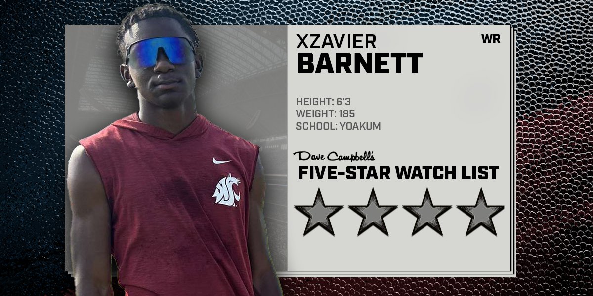 Greg Powers 🏟️ (@gpowersscout) on Twitter photo 🚨Five-Star Watch🚨
Yoakum 2026 WR Xzavier Barnett has been named a <a href="/dctf/">Dave Campbell's — TexasFootball.com</a> four-star and added to the five-star watch list.
#TXHSFB | <a href="/xzavier_barnett/">X’Zavier Barnett</a> | <a href="/YoakumFootball/">Yoakum Bulldogs Football</a>
Full List: texasfootball.com/article/2023/0… 🚨Five-Star Watch🚨
Yoakum 2026 WR Xzavier Barnett has been named a <a href="/dctf/">Dave Campbell's — TexasFootball.com</a> four-star and added to the five-star watch list.
#TXHSFB | <a href="/xzavier_barnett/">X’Zavier Barnett</a> | <a href="/YoakumFootball/">Yoakum Bulldogs Football</a>
Full List: texasfootball.com/article/2023/0…