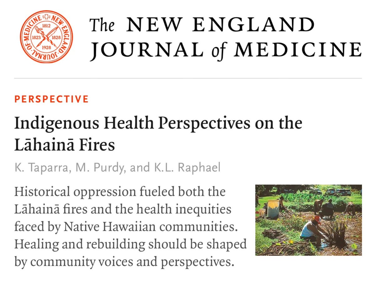 🌿Honored to share our <a href="/NEJM/">NEJM</a> Perspective

As Kānaka ʻŌiwi in healthcare, we argue for rebuilding Lāhainā through an Indigenous framework for the health &amp; well-being of our lāhui &amp; ʻāina

Mahalo to our team who made this possible
Drs. Mālia &amp; Kalani

🌿Please help us share!