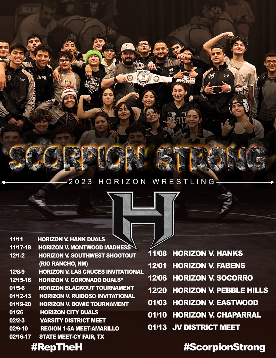 M_JuarezHHS's tweet photo. #AnotherOne Thank you Mr. Tafoya and his graphics design team for great graphic!  Can't wait for the season to kick off!  #RepTheH #ScorpionStrong @ClintISD @Horizon_Wrestle https://t.co/BU4MqiQawR