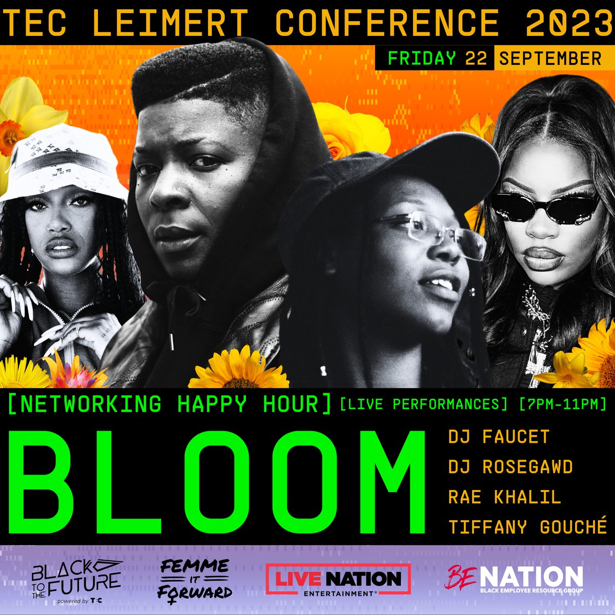 #Bloom with Femme It Forward and TEC Leimert this Friday, September 22. Join us for a night of celebrating women in music with energizing sets from DJ Rosegawd and DJ Faucet and captivating performances from Rae Khalil and Tiffany Gouché. 💐

🎫eventbrite.com/e/black-to-the…