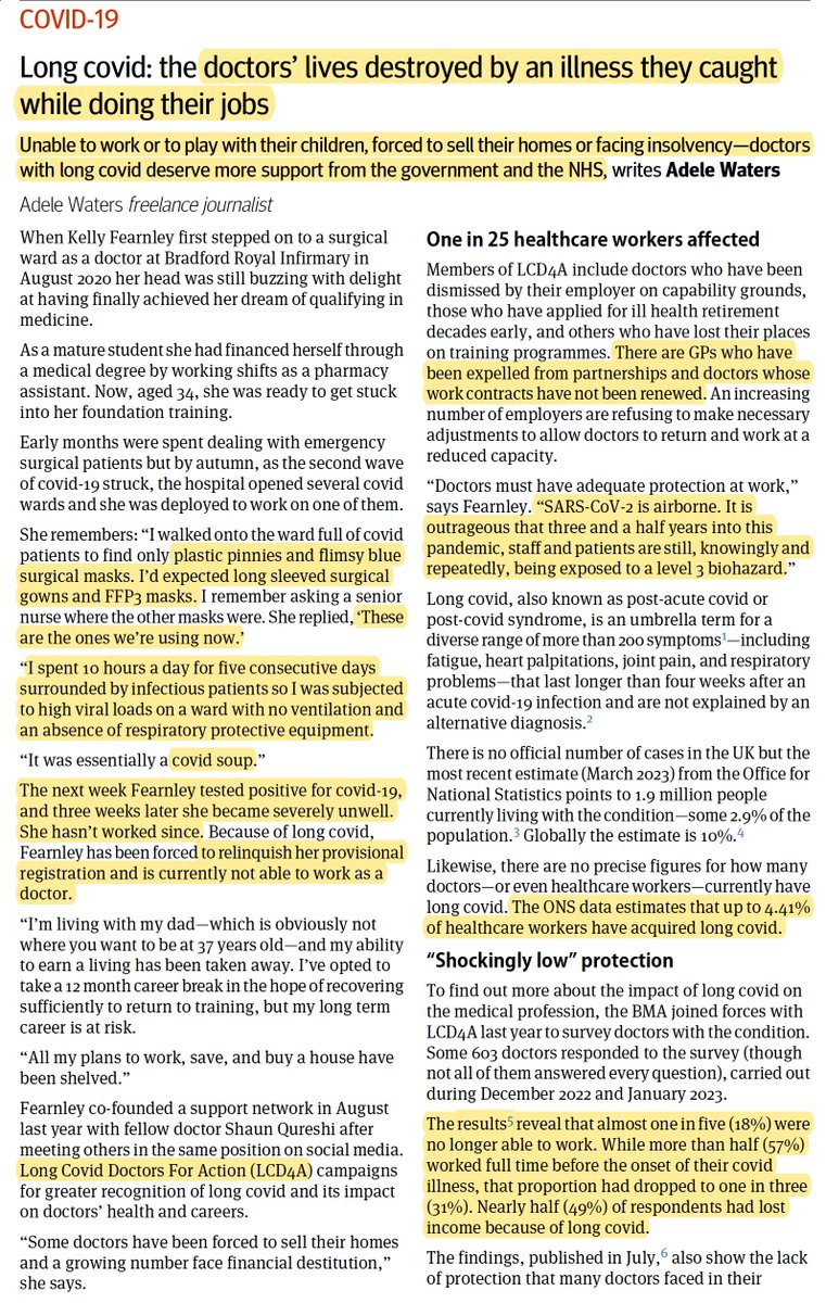EricTopol's tweet image. Doctors with #LongCovid
new @bmj_latest @AdeleWatersRx
~4% of UK healthcare workers
&quot;These are doctors left at risk and let down during the pandemic, and they&apos;re still being let down with lack of support.&quot;
&quot;We&apos;ve been left to rot.&quot;
bmj.com/content/382/bm…