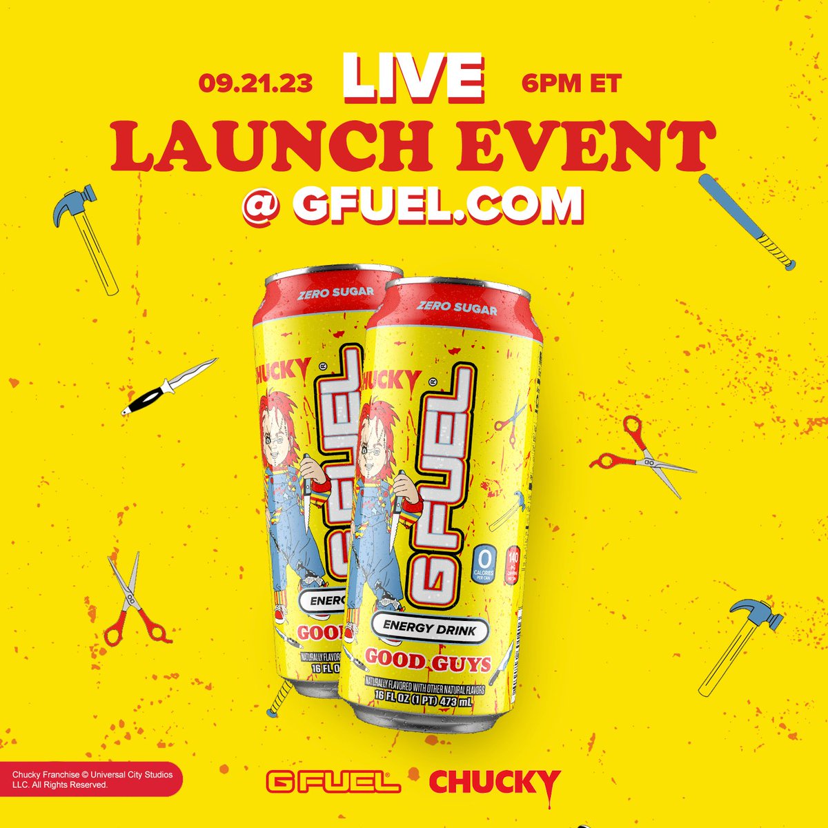 😈 Wanna snag a batch of our BRAND-NEW, Blood Orange #CHUCKY x #GFUEL CANS before anyone else?! Tune into our LIVE LAUNCH EVENT tomorrow &amp; secure yours!

💛 𝐑𝐓 + 𝐅𝐎𝐋𝐋𝐎𝐖 to win a 4 pack! 2 winners picked on Friday!

⏰ September 21st! 6pm ET!
📺 GFUEL.ly/live
