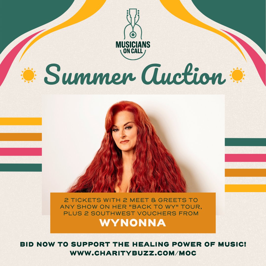 musiciansoncall's tweet photo. With the help of @SouthwestAir, you can have the chance to fly out and meet @Wynonna on her #BackToWY tour. Time is running out, so now’s the time to act!
Your bid will help us as we bring music right to the bedside of patients in hospitals 💚
https://t.co/ZRdqudtGuB https://t.co/pm3X3ymB27