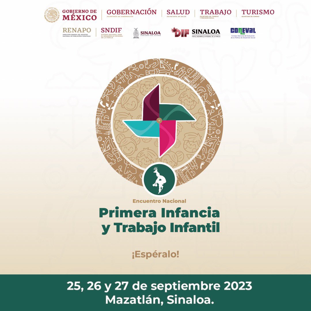 sinaloagobmx's tweet photo. El #SNDIF y el @dif_sinaloa te invitan al Encuentro Nacional Primera Infancia y Trabajo Infantil, el cual tiene como objetivo principal propiciar espacios de reflexión sobre estos temas. 
📍 Centro Internacional de Convenciones de Mazatlán, Sinaloa. https://t.co/roXnFYQqNd