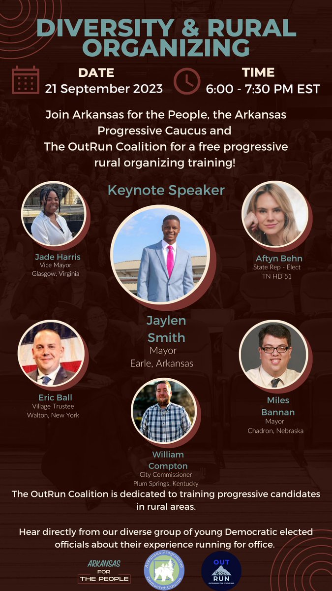 Join Arkansas for the People, <a href="/ArprogressiveC/">Arkansas Progressive Democrats Caucus</a>, and <a href="/TheOutrunCo/">The Outrun Coalition</a> tomorrow evening at 6:00pm CST for a virtual Diversity &amp; Rural Organizing Training!

Hear directly from elected officials about their experiences campaigning in rural communities.

Sign up 👇
docs.google.com/forms/d/e/1FAI…