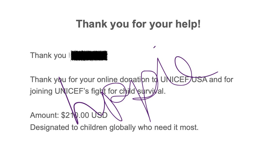 hydeparkpie's tweet photo. Thank you all for taking the time to fill my timeline with OT7 love. Here's the receipt for our donation💜🫂#matchamillion #APOBANGPO https://t.co/yMMvPKz7yX