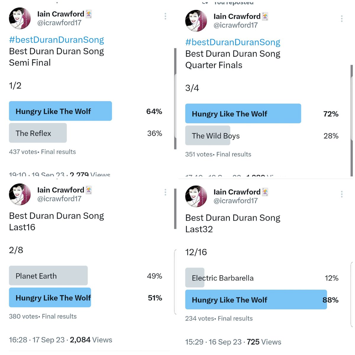 #bestDuranDuranSong 
Best Duran Duran Song 
#DuranDuran 

#RoadToTheFinal
