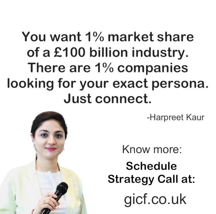 You want 1% market share of a £100 billion industry. 
There are 1% companies looking for your exact persona. 
Just connect. 

#sales #marketing #leads #prospects #clients #customers #conversion #funnelstrategy #funnels #salesfunnel #marketingfunnel