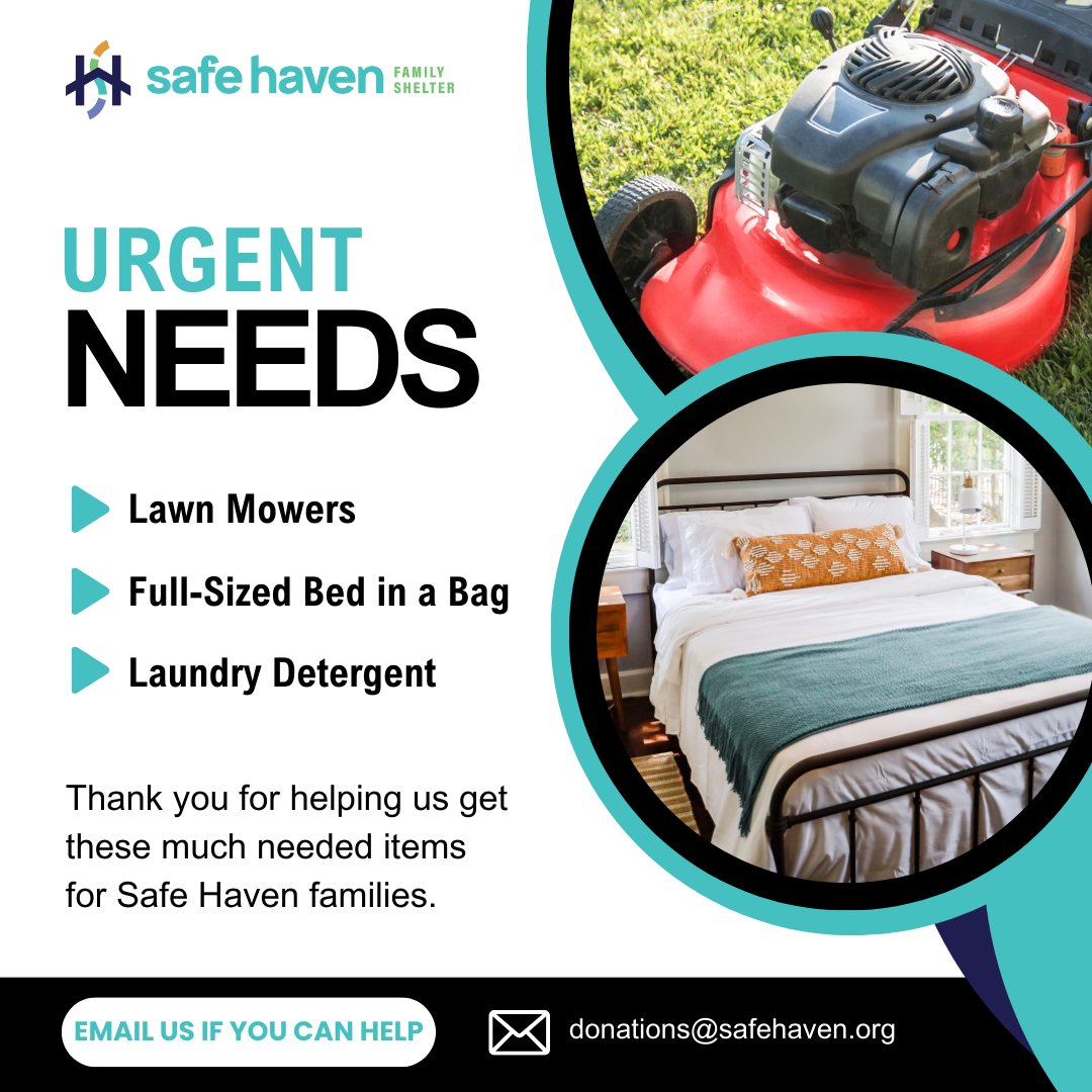 We have some urgent needs for families at Safe Haven. Email us at donations@safehaven.org if you can help.