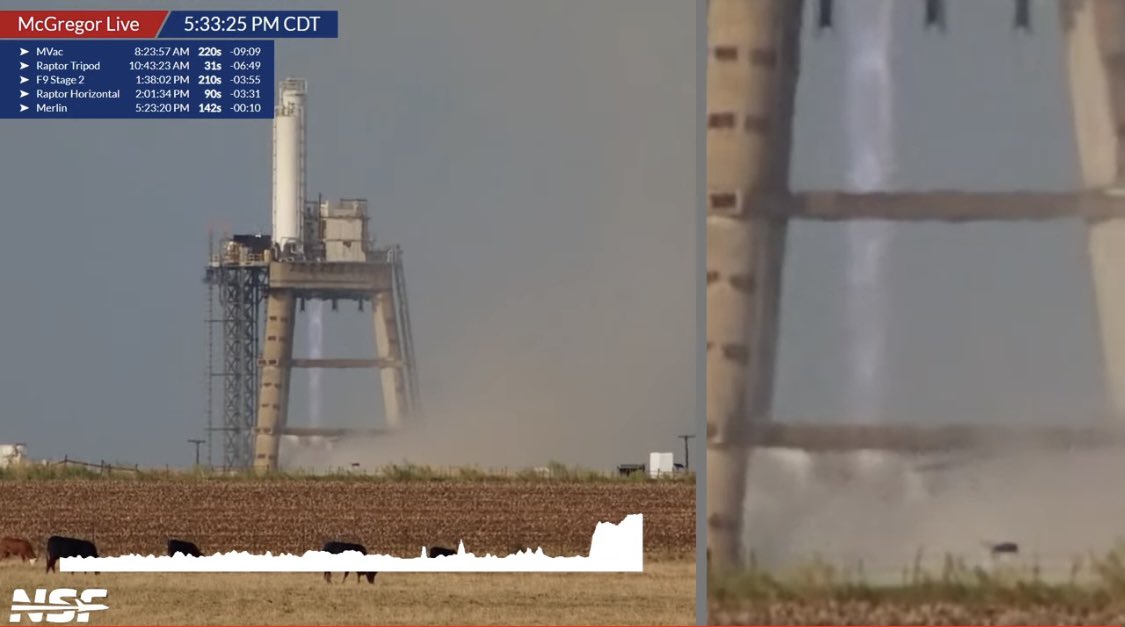 bluemoondance74's tweet photo. A Raptor engine test on the Tripod stand at @SpaceX’s McGregor, TX facility today #SpaceXTests #Starship 

📸: @NASASpaceflight’s McGregor Live 
📺: https://t.co/lXWmSTpUWj https://t.co/ajb9zbR3s4