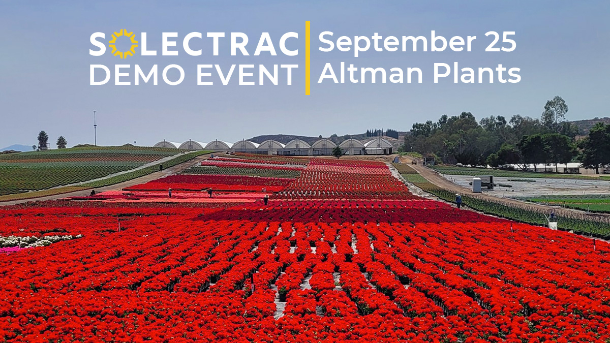 SEPTEMBER 25: There is still time to sign up for Solectrac's demo at Altman Plants in Fallbrook, CA. FREE lunch will be provided from 12-2 PM. Reserve your ticket today. bit.ly/3sZff3A #tractors #electrictractors #farming #plants #ev