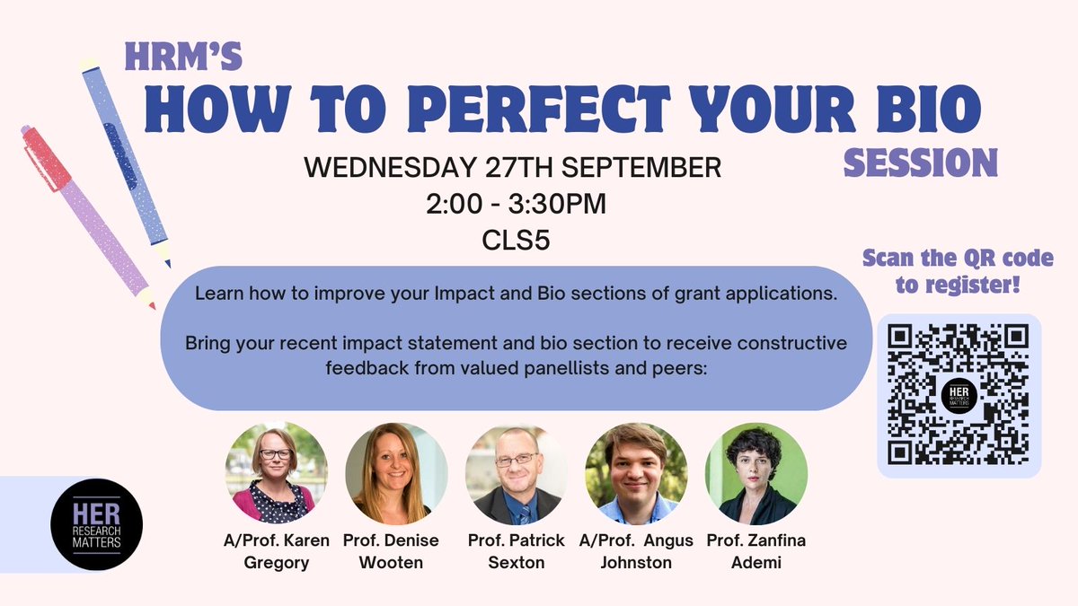 Her Research Matters (@hrm_mips) on Twitter photo Hello EMCRs!
A reminder that  HRM's 'How to Perfect Your Bio' session is NEXT WEEK on Wednesday the 27th of September!  
Register now to come along and receive valuable feedback about your bio and impact sections in grant applications. forms.gle/ciMD7djkX84LHq… Hello EMCRs!
A reminder that  HRM's 'How to Perfect Your Bio' session is NEXT WEEK on Wednesday the 27th of September!  
Register now to come along and receive valuable feedback about your bio and impact sections in grant applications. forms.gle/ciMD7djkX84LHq…