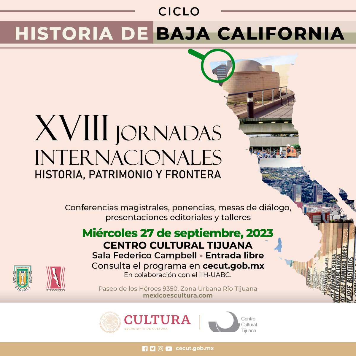 cecut_mx's tweet photo. #𝐂𝐢𝐜𝐥𝐨 𝐝𝐞 𝐂𝐨𝐧𝐟𝐞𝐫𝐞𝐧𝐜𝐢𝐚𝐬 𝐇𝐢𝐬𝐭𝐨𝐫𝐢𝐚𝐬 𝐝𝐞 𝐁𝐚𝐣𝐚 𝐂𝐚𝐥𝐢𝐟𝐨𝐫𝐧𝐢𝐚
𝗫𝗩𝗜𝗜𝗜 𝗝𝗼𝗿𝗻𝗮𝗱𝗮𝘀 𝗜𝗻𝘁𝗲𝗿𝗻𝗮𝗰𝗶𝗼𝗻𝗮𝗹𝗲𝘀
Miércoles 27 de septiembre
📌Sala Federico Campbell • Entrada Libre
🔗Consulta el programa en https://t.co/qhEWvfZYO8 https://t.co/LOWhLdm405