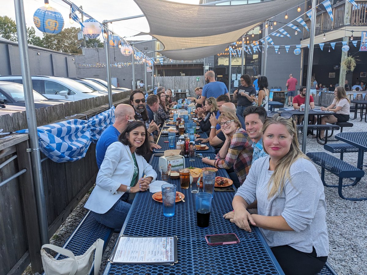 GoodTroubleIN's tweet photo. Good Trouble Coalition meetup on a beautiful evening! So great to meet so many Hoosiers who care about health equity and public health!  Thank you @halfliterbbq for being so accommodating! @BetterIndiana @gbosslet @cerouse @CitizenJane1889 @KtMcH @ASinhaMD @drcaitbernard https://t.co/2AM1Wmu5xE