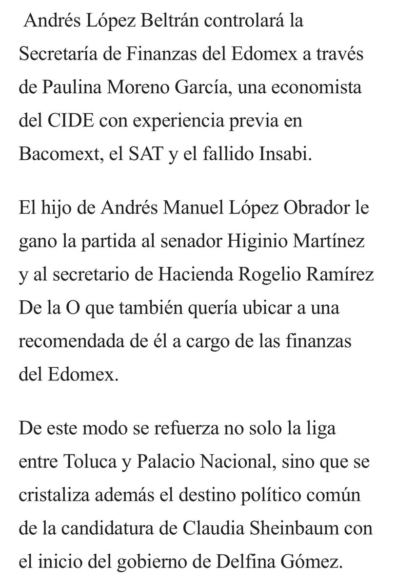 Andy López Beltrán CONTROLARÁ LA TESORERÍA de Delfina Gómez en el Edomex. 🥳

El bodoque se va a hinchar de lana del Estado de México. 

Ya salió el peine del porque López Obrador casi besa el suelo por donde pasa Alfredo del Mazo al entregarle la gobernatura del Estado de México
