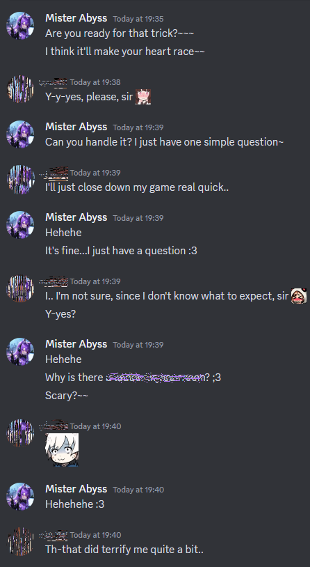 abyss_mister's tweet photo. My latest trick is probably the most scary one yet! It caused such a shock that my poor victim just stared blankly for a minute~

I wonder how a simple, tiny question could send such a heavy shiver down her spine! 🤭

How about you grabbing me a coffee and then find it out?~ 💜 https://t.co/H011xJL6c7
