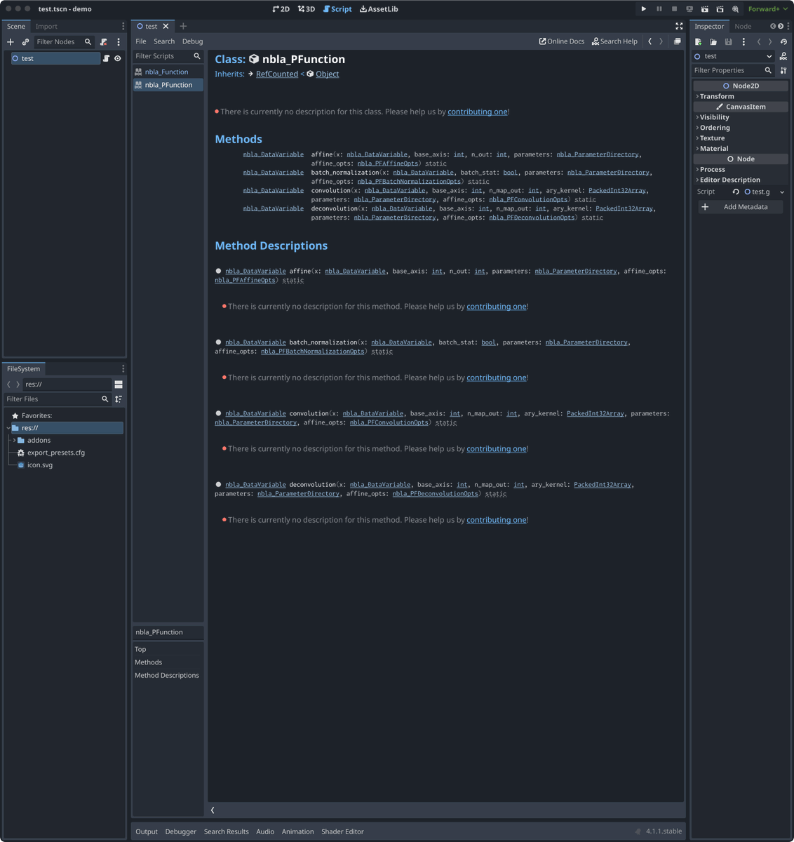 MizunagiKB's tweet photo. 以前Godot Engine上でNNabla C Runtimeを移植したので、うっかりNNabla本体の移植を始めました。
本家はCMakeの時点でmacOSに対応していない様なのですがビルドを通してクラスや関数をそれっぽいものに揃えるまで辿り着きました。 #GodotEngine #neuralnetworklibraries https://t.co/xQ9nJ74A2Z