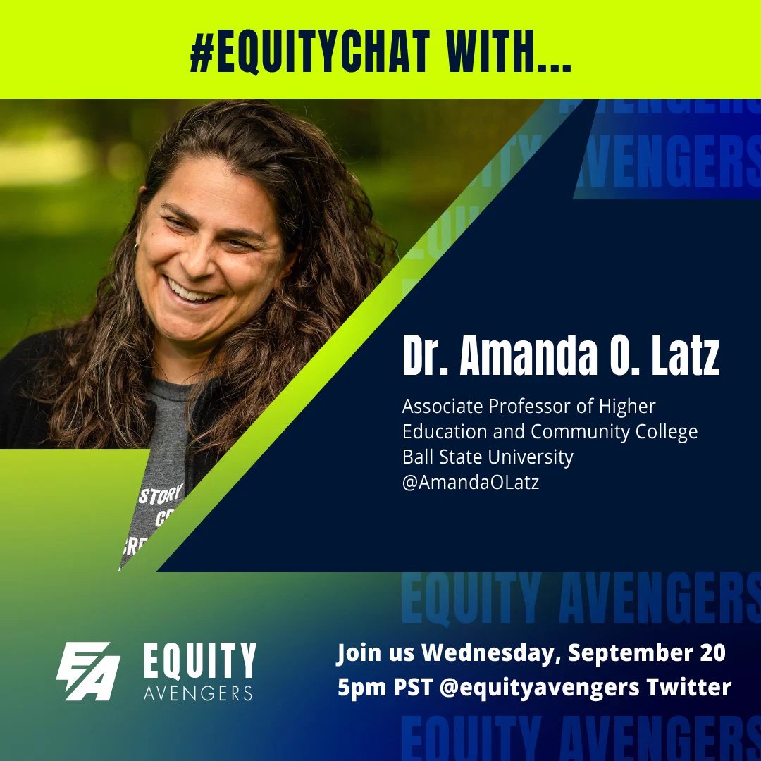 WELCOME!! To Season 4 of #EquityChat sponsored by @CollegeFutures w/your hosts @Iamkeithcurry @DrTammeil & @DrPamLuster tonight our guest is @AmandaOLatz & we're talking about #studentmentalhealth To participate, hit the bubble, use #EquityChat to join the convo. Welcome Dr Latz!