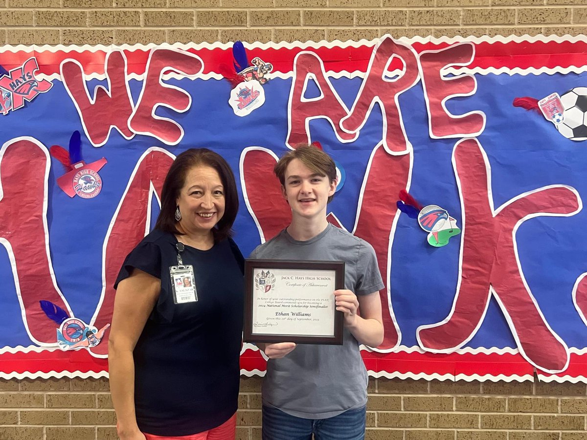 Congratulations!  Hays High School Senior, Ethan Williams for being named a National Merit Semifinalist  This gives him the opportunity to continue in the National Merit Scholarship program competing for over 7,000 Scholarships worth nearly $28 million. #hawkyeah