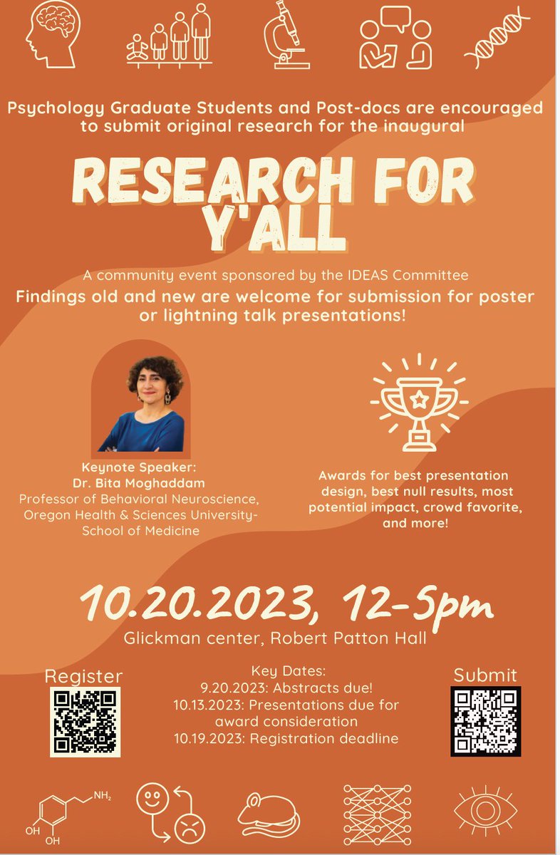 🧠 Announcing our First Annual Psychology Grad Student Research Showcase: "Research for Ya'll"! Dive deep into the latest in psych studies and celebrate the groundbreaking work of our grad students and postdoc. Everyone's invited to join!