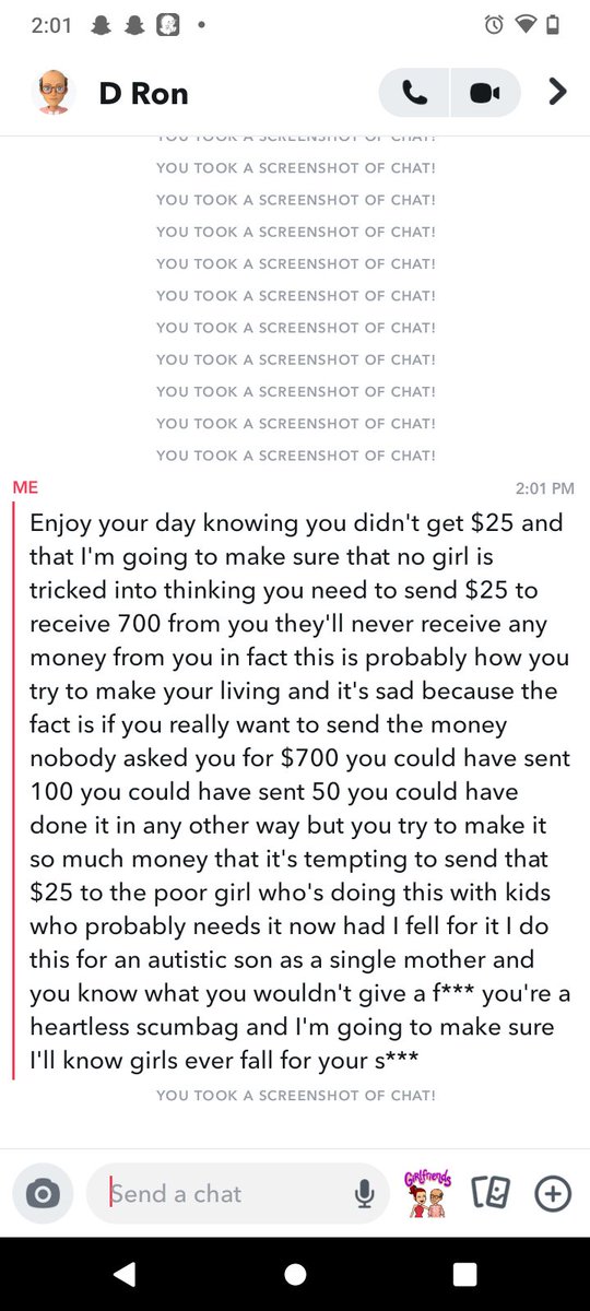 JessicaRabbit3D's tweet photo. @wolfytaylorx @RonaldWade78324 SCAMMER BEWARE D Ron Snapchat ID daddy_ronh01 once he knew I was on to him he started 2 delete messages pls RT SO NO NEW GIRL FALLS VICTIM https://t.co/yTBV3H5AoS