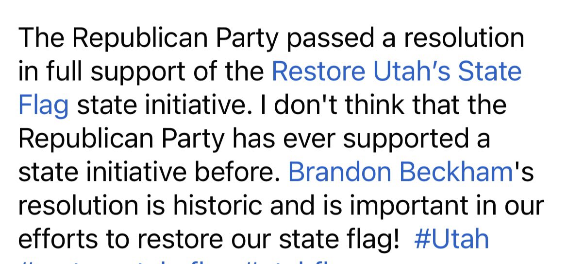 RestoreUtahFlag's tweet photo. 🚨🚨🚨BREAKING🚨🚨🚨
The #Utah Republican Party officially backs our resolution to Restore Utah’s Flag‼️
It’s obvious the majority of Utahns and the GOP do not want the new flag. SB31 should be repealed immediately‼️
(See below)
#utahflag
#restoreutahsflag
#OneUtahOneFlag https://t.co/a0j0KfqX1n