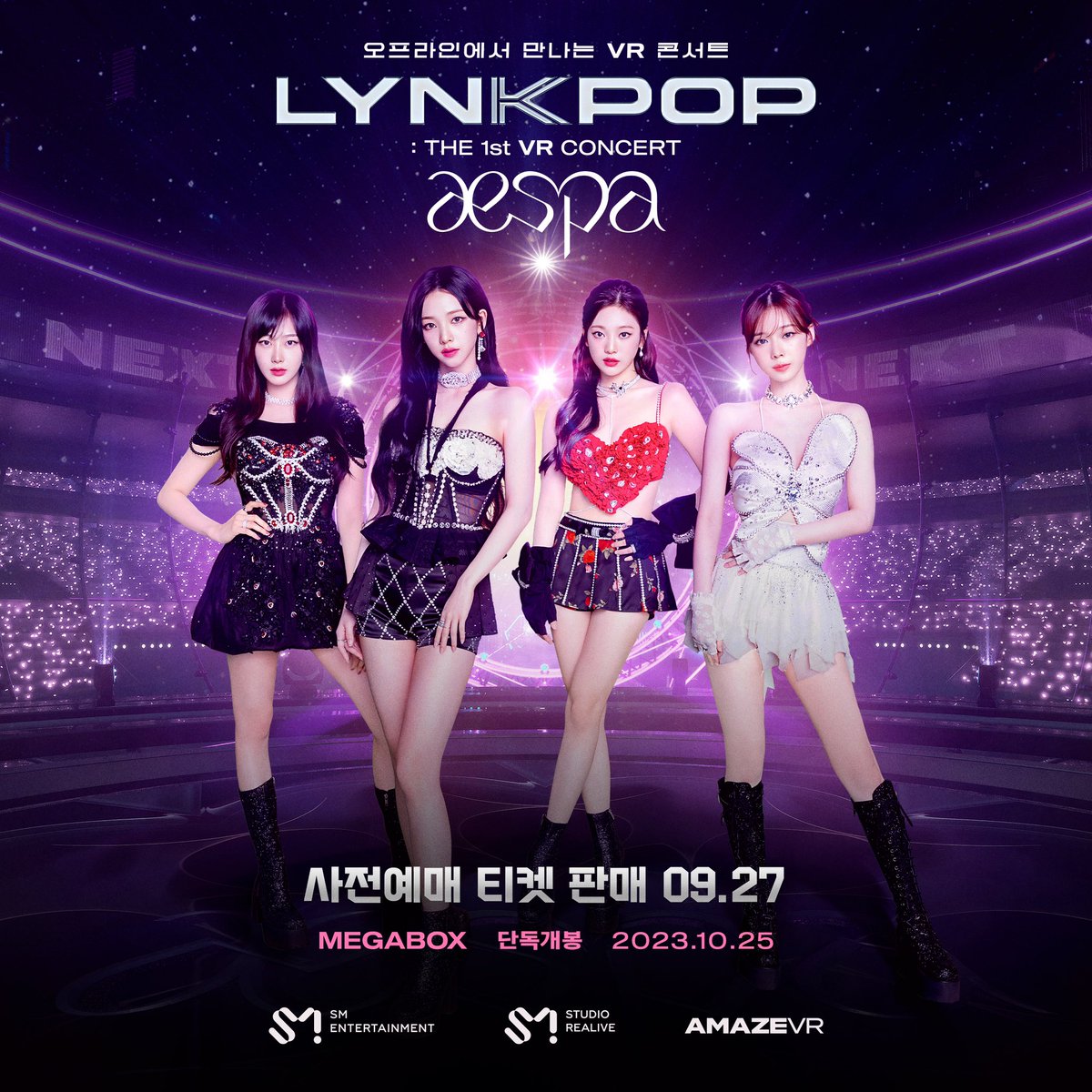 aespa_official's tweet photo. 🌟 MYs에게 전달할 소식이 있어요! 🌟
우리와 함께 메가박스 코엑스에서 전세계 최초의 VR 콘서트인 ""링팝: 더 퍼스트 브이알콘서트 에스파""를 즐겨봐요. 🎤 10월에 만나요! 🚀

🌟 Exciting News for our Korea MYs! 🌟 
Be the FIRST to experience a virtual front-row experience with us, exclusively at Megabox, Coex Mall, Seoul. 🎤 Coming this October! 🚀 

#aespa #æspa #에스파
#LYNKPOP #aespaweek #COEX #Megabox
#VR #VRConcerts