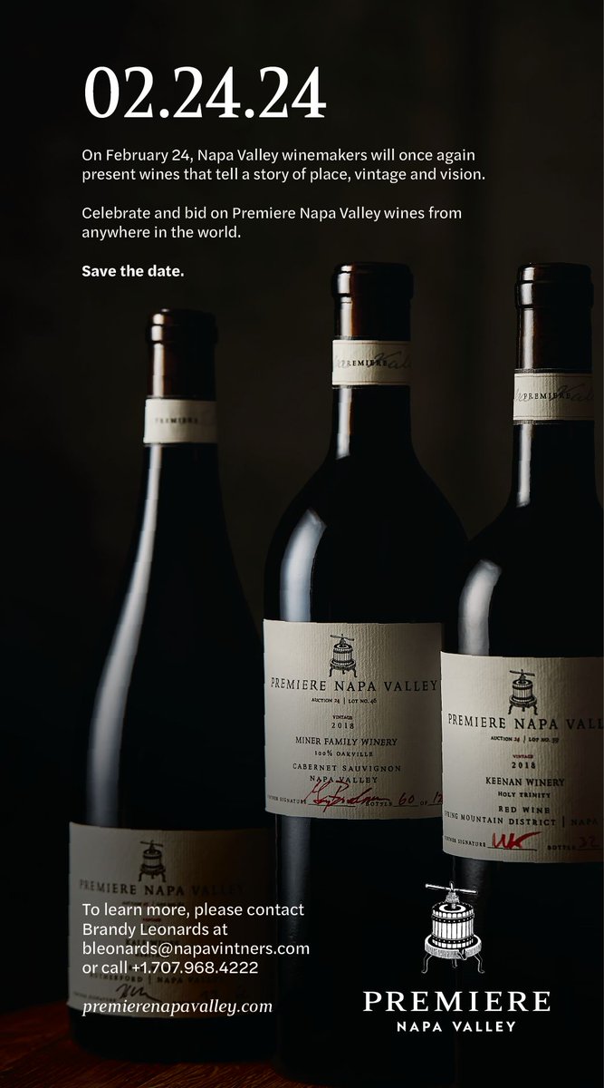 On February 24, #NapaValley Winemakers will once again present wines that tell a story of place, vintage and vision. 

Celebrate and bid on #PremiereNapaValley wines from anywhere in the world. 

Save the Date for #PNV24.