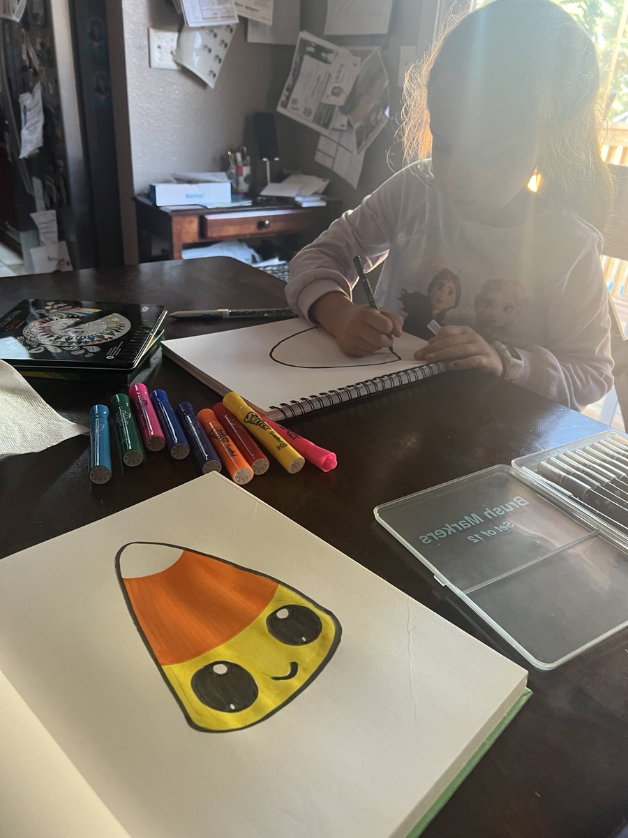 KristineMReeves's tweet photo. Sick day activities included Halloween art in the form of cute candy corns, thanks to @YouTube & @ArtforKidsHub! Here’s to hoping this is a sign she feels better by tomorrow! 🤞🏽 #workingmom #sickday #schoolgerms https://t.co/endhHWxans