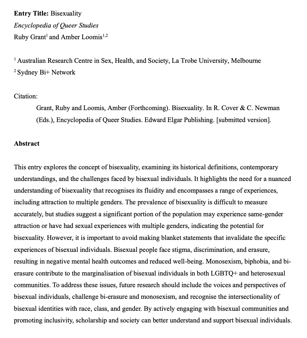 Dr Ruby Grant (@notoriousrfg) on Twitter photo In honour of #bivisibilitymonth, @amberloomis23 & my chapter on 'Bisexuality' in the forthcoming Encyclopaedia of Queer Studies (eds <a href="/robcover/">Professor Rob Cover</a> & @thisnewman) is now available on <a href="/ResearchGate/">ResearchGate</a>: tinyurl.com/5y3jk67s 💖💜💙 In honour of #bivisibilitymonth, @amberloomis23 & my chapter on 'Bisexuality' in the forthcoming Encyclopaedia of Queer Studies (eds <a href="/robcover/">Professor Rob Cover</a> & @thisnewman) is now available on <a href="/ResearchGate/">ResearchGate</a>: tinyurl.com/5y3jk67s 💖💜💙