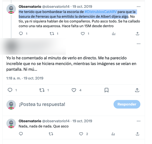 Un episodio asqueroso que recuerdo perfectamente. Y si yo sabía quién era, lo conoce todo el "mundo" que pueda coincidir con él por el motivo que sea, ese saco de 💩 de #FerrerasGate, también

Desenfoco por no poner en la diana al periodista que me responde 

A esto hemos llegado