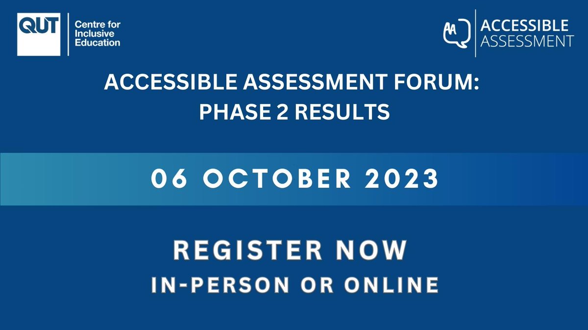 2 weeks to go! Join us for the Accessible Assessment Forum. Researchers from the Accessible Assessment ARC Linkage project will share Phase 2 results. Register for in-person or online attendance today! research.qut.edu.au/c4ie/events/ac…