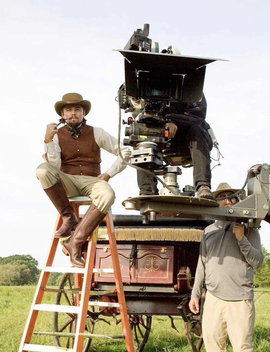 nofilmschool's tweet image. Leonardo DiCaprio behind the scenes of #DjangoUnchained (2012)