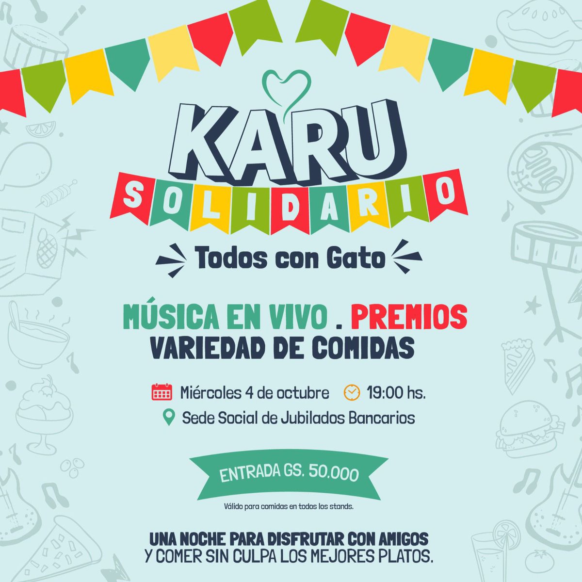 HOLAA!! El papá de una amiga sufrió un acv y esta en periodo de rehabilitacion!! estamos haciendo este KARU solidario para el! Son mas de 20 stands de comida que con la entrada ya podes comer lo que quieras! ✨🍔🍕🙌🏻 porfa Rt!