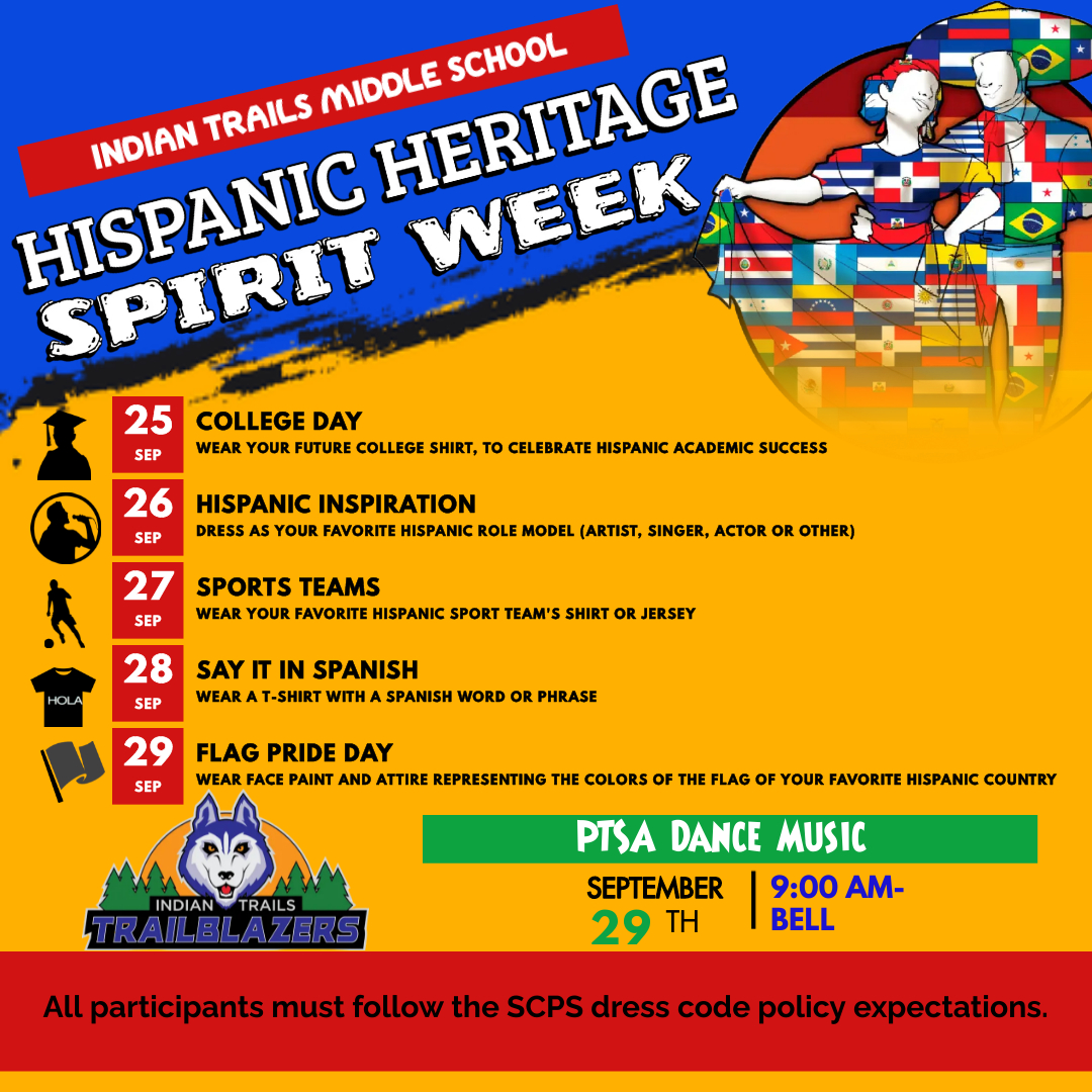 ITMS Celebrates Hispanic Heritage!!! Each day we will learn interesting facts from Hispanic cultural shared by our ESOL classes.