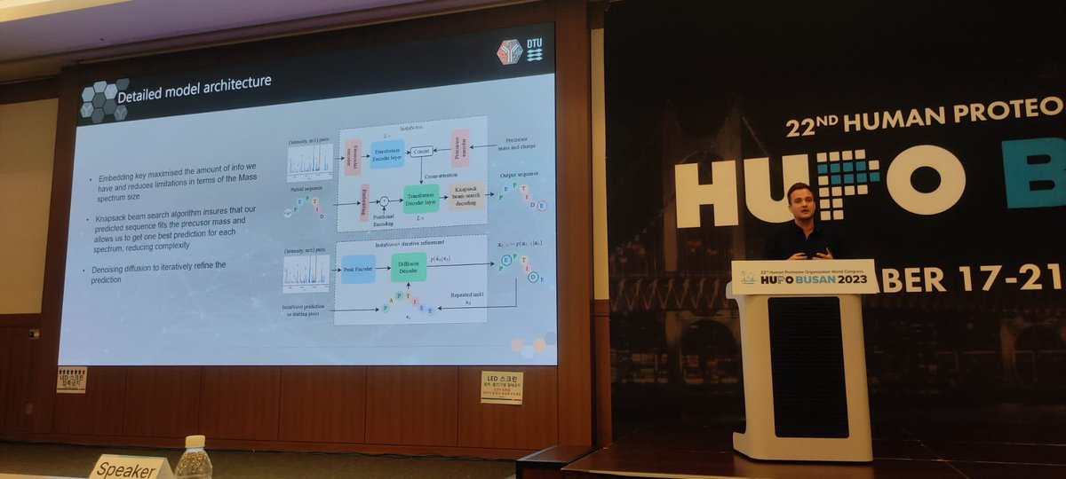 TimothyPJenkins's tweet image. It was a great experience to participate in the Human Proteomics (HUPO) conference, alongside over 1300 fellow attendees. 🔬 🌐
🎙️ I'm grateful for the opportunity to share our recent machine learning tool, #InstaNovo, during a talk in the plenary hall.