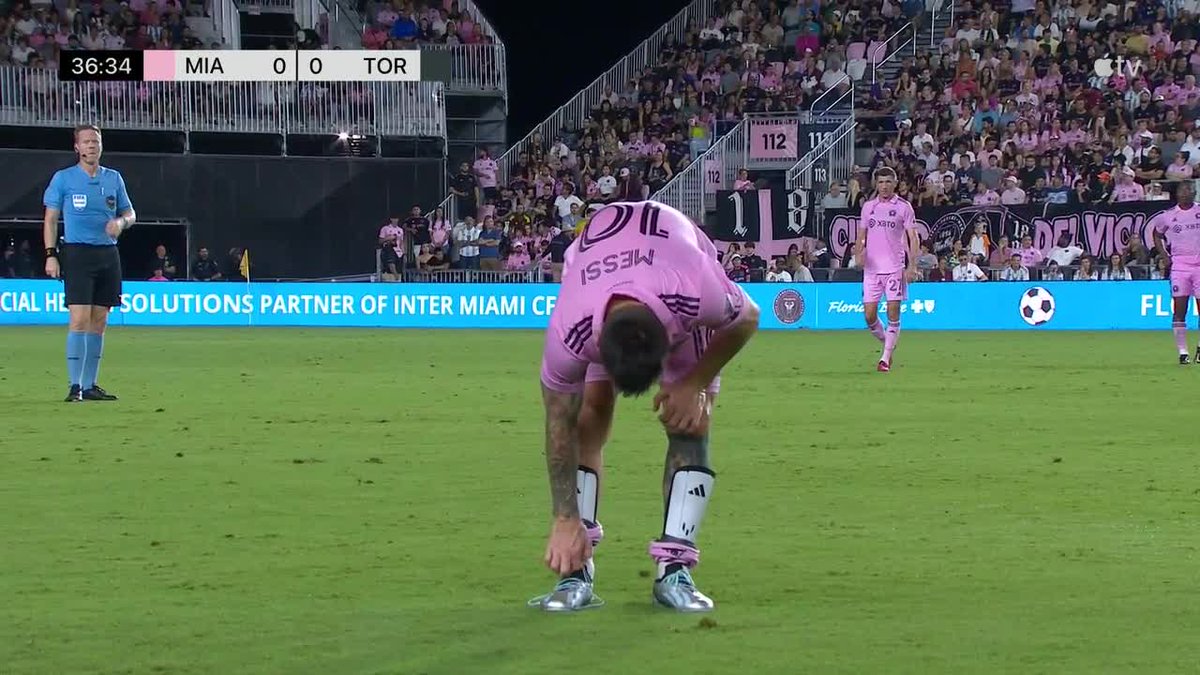 ShuffleFC's tweet photo. Lionel Messi getting subbed off due to an injury for Inter Miami even after resting for weeks while Cristiano Ronaldo playing games after every 3 days at 38 years old makes you realise how insane his longevity is. 😍 https://t.co/W370BRvF3h