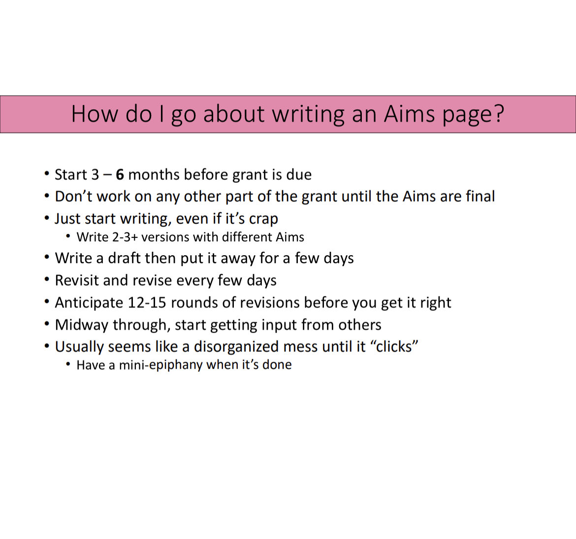 JulesBass6's tweet photo. The Aims Page is the single most important page of your grant. I’ve written a LOT of grants. Here’s how I write an Aims Page. #GrantTips #AcademicChatter https://t.co/1qcNqKIuCA