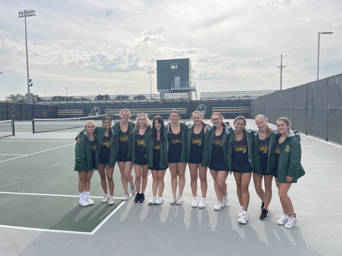 A lot of great tennis against Niles North, but Varsity came up short as a team 2-5 with wins at 2nd singles &amp; 3rd doubles. One of the highlights was getting their NEW warm ups! Check them out 💚💛