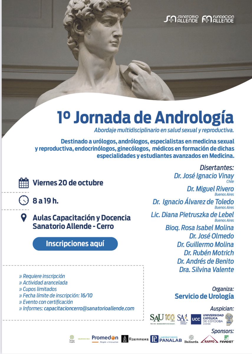 Honrado por la invitación a participar de las 1º Jornadas de Andrología en el Sanatorio Allende para hablar sobre implante de prótesis penianas.

Muchas gracias a los colegas cordobeses por la invitación.