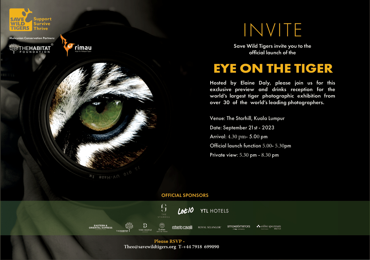 YTLForceForGood's tweet photo. The "Eye on The Tiger Photo Exhibition" is a captivating visual journey that offers a rare and intimate glimpse into the world of the magnificent tiger. Please support the event and show your appreciation of these animals at The Starhill on the 21st September 2023. https://t.co/XeSBB6XiAH