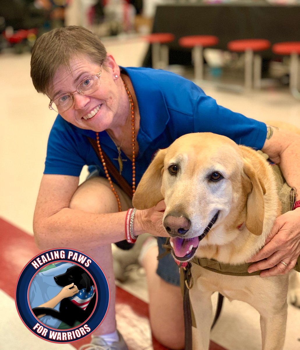 You've probably seen Healing Paws graduates Lynn &amp; Huey at some of our events. Huey is slowly transitioning to retirement but continues to serve!   #NationalServiceDogMonth #HP4Ws