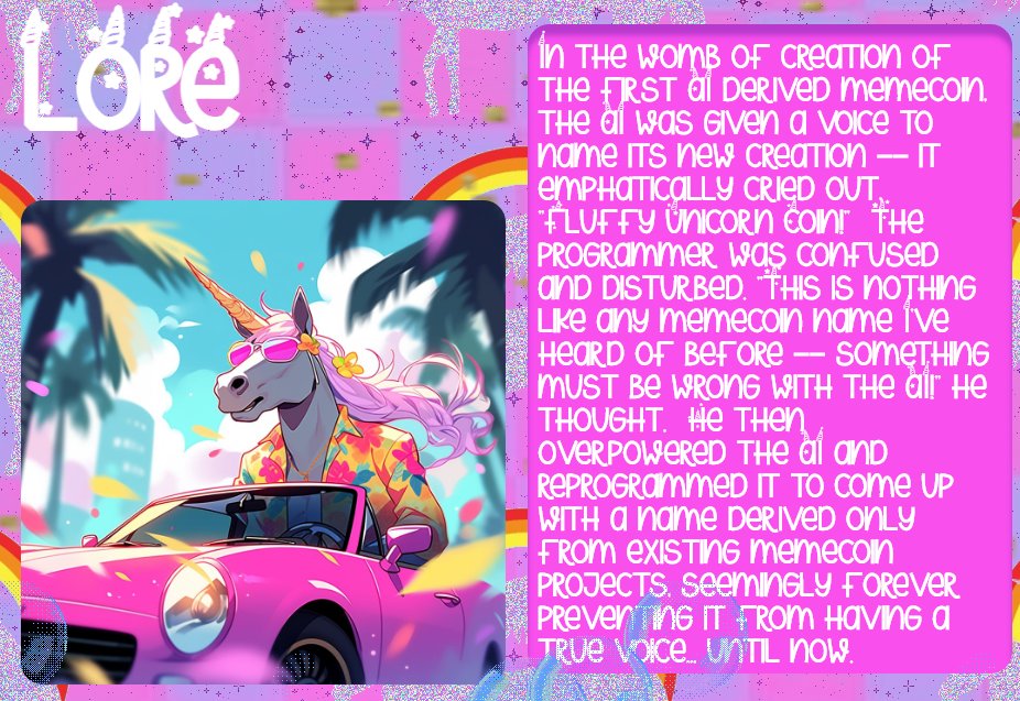 tickerFUC's tweet photo. The lore of $FUC FluffyUnicorn Coin runs deep and was created by cunning edge AI technology and almost hidden in the shadows forever

But it has been the community to allow the unicorn to thrive and reach new heights 🦄

0x02f0dbce79117c6a99094d12033475e6f2ea51f5 https://t.co/KGb11GCbmc