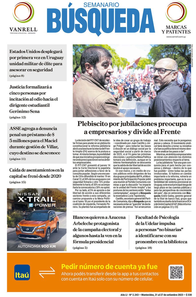 BUSQUEDAonline's tweet image. 🧉 Buenos días...  
☁ Máx: 19° / Mín: 14°  

#Búsqueda y @galeriarevista ya están en los quioscos y en tu dispositivo digital:  

▪ busqueda.com.uy 

▫ galeria.com.uy