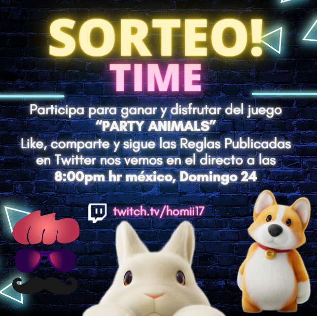 Nos vemos este Domingo 24 para el sorteo del juego #PartyAnimals en Directo !! 

   MUCHA SUERTE

REGLAS DEL SORTEO:
*LIKE ❤️ y comparte publicación 🔁
*Seguir la cuenta homii17 en Twitch y Twitter 
*Seguir la cuenta "PPG" @CoinHauss  en #youtube 
⬇️⬇️⬇️⬇️
youtube.com/@PuroPinshiGua…