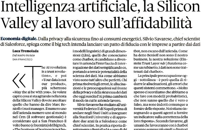 🔮 Il #Futuro in preparazione

🗞️ #IntelligenzaArtificiale la Silicon Valley al lavoro sull'affidabilità" <a href="/lucatremolada/">Luca Tremolada</a> su <a href="/Nova24Tec/">Nova24</a> 

#AI <a href="/silviocinguetta/">Silvio Savarese</a> <a href="/SalesforceITA/">Salesforce Italia</a> <a href="/N4ik3/">Nicoletta Gay</a> <a href="/darioandriani/">Dario Andriani</a> <a href="/laviniamainardi/">Lavinia Mainardi🌍</a> <a href="/aldoceccarelli/">Aldo Ceccarelli</a> <a href="/cinziasams/">Cristel 70</a> <a href="/AndreaLompio53/">Andrea Valerio 🇪🇺 🇮🇹 🇪🇺 🐧🎗️</a>