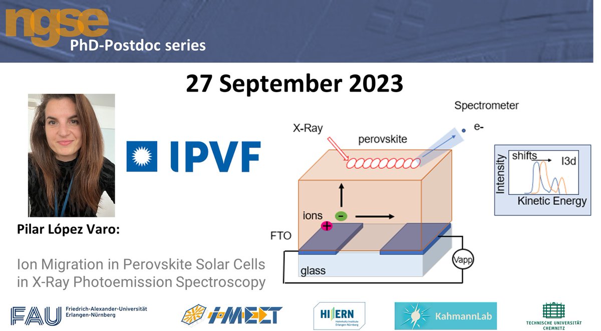 🌟 Exciting News! Join us next Wednesday as the brilliant @MPilarLopezVaro dazzles us with her research on ion migration in #perovskite solar cells using XPS at @IPVF_institute! 🌞🔬

#SolarEnergy #CuttingEdgeResearch
Secure your spot now! ⤵️
fau.zoom-x.de/webinar/regist…